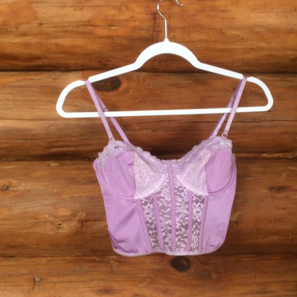 Purple Lace Cropped Y2K Coquette Fairy Underwire Satin Bustier Cami Size Small* - Picture 1 of 3